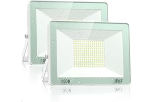 VRTOGTHE 100W Foco LED Exterior - 2 Piezas 10000LM Proyector LED Exterior con IP67 Impermeable, 7000K Blanco Frío LED Exterior para Fábrica, Patio, Estadio, Garaje
