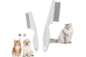 MUUWUU Lot de 2 peignes professionnels anti-puces pour chiens et chats - Avec dents en métal arrondies pour un entretien doux - Grand + petit