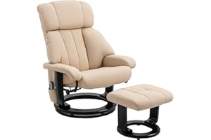 ‎HOMCOM HOMCOM Relaxsessel mit Hocker, drehbarer Fernsehsessel mit Massagefunktion, Liegefunktion, Massagesessel mit Fernbedienung, Seitentasche, Ruhesessel aus Kunstleder für Wohnzimmer Cremeweiß