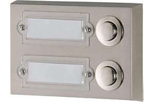 HUBER Natynkowy Przycisk Dzwonka Podwójny z Metalu - Do Drzwi z Tabliczką Na Nazwisko - Ostrze Natynkowe I Przycisk z Mosiądzu Chromowanego
