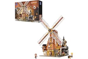 PAN TASY PANTASY Juego de construcción de molinos de viento para adultos, modelo vintage de bloques de sujeción con detalles de engranajes, creativo juego de arquitectura, regalo para aficionados y