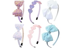 DRESHOW 6 Stück Mädchen Schleife Haarbänder Glitter Kinder Stirnband Herz Stern Haarband für Kleinkinder Teens