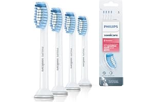 Philips Sonicare Lot de 4 têtes de brosses à dents électriques soniques S Sensitive pour les gencives sensibles, Blanc (Modèle HX6054/07)