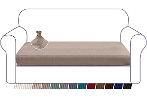 Granbest High Stretch Sofa Seat Cushion Cover Super Soft Couch Seat Cover Sofa Cushion Protector Jacquard Spandex Fabric with Elastic Bottom(3 Seater,Sand)