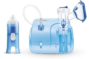 Flaem, Neb-Aid Duo, Aerosol Compatto per le Alte e Basse Vie Respiratorie con Mascherine Soft Touch e Filtro dell’Aria e Doccia Nasale, Prodotti Certificati e Made in Italy