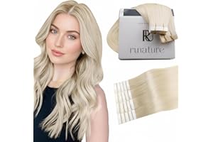‎RUNATURE RUNATURE Tape in Extensions Echthaar Weißblond 50cm Tape Extensions Weißblond Menschliches Haar Tape Extensions Echthaar Blond Glatt 20 Zoll 20pcs 50g #800