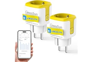 GreenSun Presa Smart Alexa - WIFI Presa Intelligente 16A Compatibile con Alexa EWELINK APP Telecomando Presa Timer Smart Plug Con Funzione di Consumo Energetico 2PC