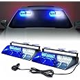 Xprite 2×11 inch High Intensity White Blue 32 LED Emergency Strobe Dash Lights, Interior Windshield Flashing Police Light w/Suction Cups for Police Law Enforcement POV Vehicles Trucks