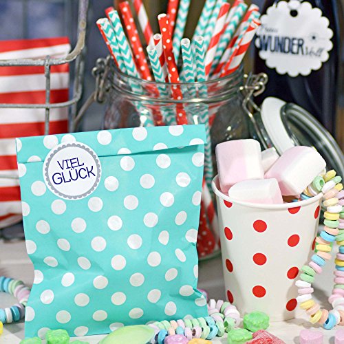 25 Frau Wundervoll Papiertüten türkis, weiße Punkte / Geschenktüten Kindergeburtstag / Candy Paper Bags / Candy Bag / Candy Bar - 3