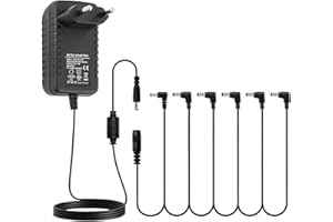 STRICH SPA-10 Adaptador de fuente de alimentación para pedal de efectos de guitarra (1000mA-1A) 9V, Compatible con Pedales de Efectos para Guitarra y Bajos (Punta Negativa), Cables en Cadena de 6 Vías