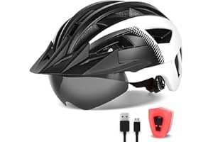 ‎FUNWICT FUNWICT Bicycle Helmet with Visor for Men Women Lightweight Bicycle Helmet with Magnetic Glasses and USB Charging LED Light, Stylish Mountain Bike Helmet Size M/L/XL, White Black