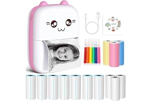 SKY-TOUCH Mini Thermal Printer,Bluetooth Labler Maker,Portable Sticker Printer for Printing Photos, Sticky Notes, Lists (Includes 13 Rolls of Thermal Paper&5 color pens),Install "Fun Print" APP,Pink