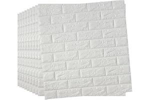 Homemari 20 Stück 3D Wandpaneele selbstklebende Ziegel Tapete 77x70cm wasserfest Steinoptik Wandsticker Schaumstoff Wandtattoo für Badezimmer Schlafzimmer Wohnzimmer Balkon Küche(Weiß)