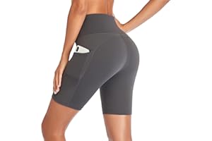 GIMDUMASA Pantalones Cortos Deporte Mujer Cintura Alta Shorts Leggins Pantalones Cortos de Yoga para Correr Gym Fitness Mallas Deportivos con Bolsillos Laterales GI371