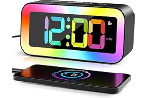 HAPPHOOH Reveil Lumineux, Couleurs RVB Reveil Numerique, Luminosité RéGlable Reveil Matin Enfant, ContrôLe Vocal, 12/24h, Port de Recharge USB, MéMoire De Mise Hors Tension