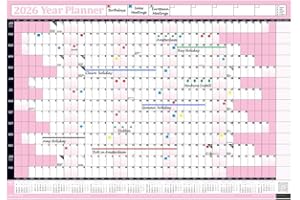 PlannerHead 2026 Wall Planner Baby Pink | Yearly Calendar 2026 for Students, Families, Businesses, Offices|UK & Ireland Bank Holidays|Unmounted & Unlaminated (Baby Pink, Large 49cm x 70cm - Folded)