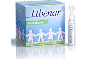 Libenar Soluzione Isotonica, Fisiologica Salina per Detersione di Naso, Occhi, Orecchie e per l'Inalazione in Aerosol, Adatto a Neonati e Bambini, Flaconcini Monouso da 5 ml, 25 Flaconcini
