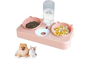 KAKBRT Gato Cuenco,Comedor Gato,3 en 1 Cuenco del Gato con Bebedero Automático,8° Inclinación Comedero Tazón de Alimentación Gatos y Perros,para Gatos y Perros Pequeños (Rosa)