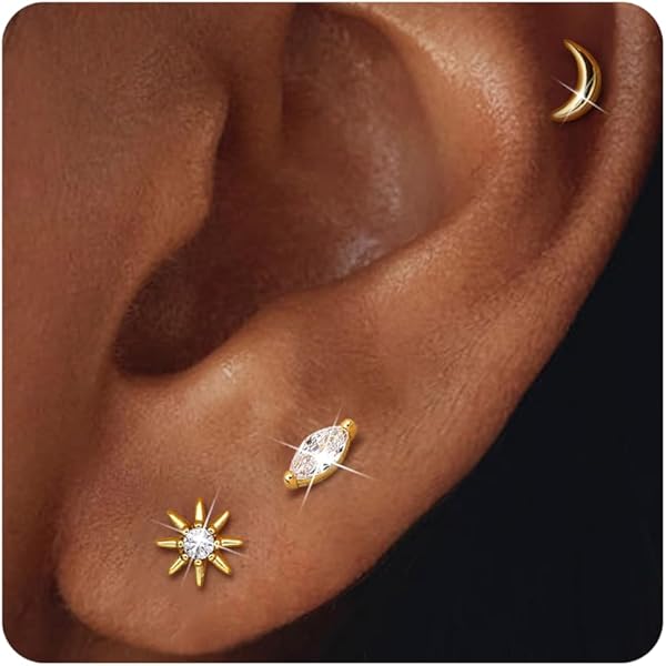 FIOROYAL 7 paar oorknopjes voor dames 14K vergulde oorbelset voor meerdere piercings roestvrij staal kraakbeen sleeper oorbellen goud kleine oorringen