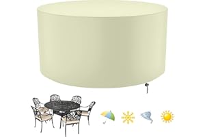 FYHDSH Funda para Mesa de Jardin, Cubierta Redonda para Muebles de Jardín, Funda Protectora Muebles Resistente al Polvo para Sofa de Jardin, Protección contra los Rayos UV y la Nieve(Φ90×H45cm)-Beige