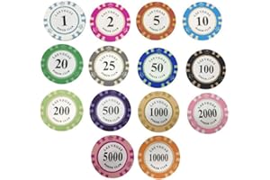 ASUDARO Pack of 14 Poker Chips Texas Hold'em Clay Poker Chipset Poker Chips for Poker to Play the Game for Family Friends Entertainment Game Tokens Bingo Chips Cards Game Accessories