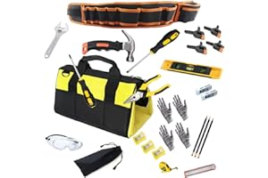 QEEHENG Kids Real Tool Set, Tool Bag for Kids,Real Metal Hand Tools, Real Tools for DIY Professional Play and Woodworking,Portable Tool Bag Convenient Storage (28 Pieces)
