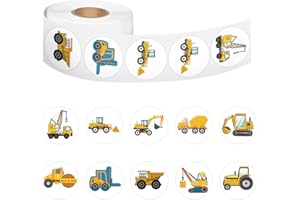 BOHRMA Lot de 500 autocollants 12 motifs chantier enfants, pelleteuse, bricolage, véhicule, tracteur, 3D, décoration anniversaire d'enfant
