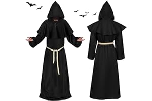Tccydm Robe Mönch Kostüm Herren, Halloween Mönch Priester Gewand, Herren Kapuze und Kreuz Mönch Robe Priester Kostüm, Mittelalter Renaissance kostüm, für Mottoparty, Halloween, Karneval