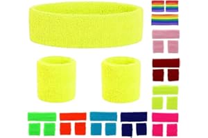ONLYBEE NEON Headband and Wristbands Sweatbands Set Fancy Dress Stag Hen Do 80's 90's Charity Fun Run