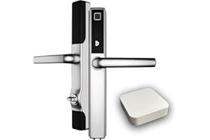 Blusafe Origin Smart Keyless Door Handle for Home Security, App Control, Key Card, Remote Lock/Unlock (Satin Chrome + Bridge)