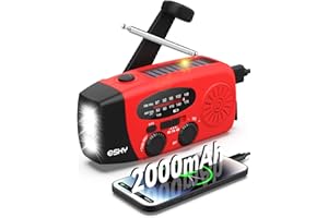 Esky Wind Up Solar Radio, Survival Hand Crank Dynamo AM/FM Emergency Weather Radio, 2000mAh Rechargeable USB Phone Charger, SOS Alarm, LED Bright Flashlight, for Household and Outdoor Camping, Hiking