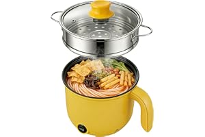 Elektrisk varmgryta, 1,3 l elektrisk kastrull, 600 W 220 V Hot Pot Ramen cooker med ångkokare av rostfritt stål, non-stick be