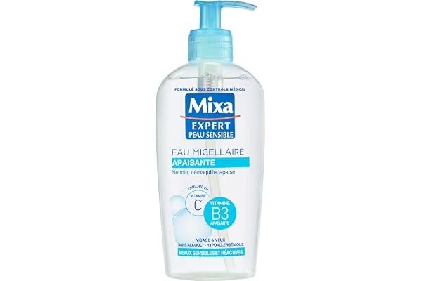 MIXA - Eau nettoyante - APAISANTE Peaux très sensibles et réactives - 200ml,( l'emballage peut varier)
