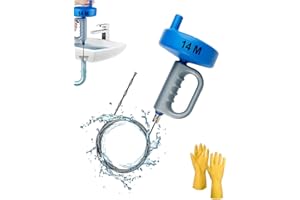 FLEX TEXTILE Drain Unblocker Tools, 14 M*5mm Snake Drain Auger, Professional Toilet Snake for Bathtub Drain/Kitchen/Shower Drains/Floor Drains, Effective Drain Clog Remover Tool (Blue)