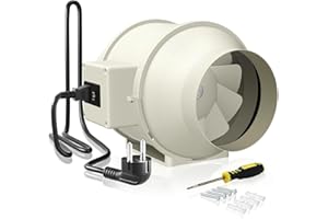 FanGoFast Extractor de Aire 125 mm con Controlador Ajustable, 230V En Línea Ventilador Extractor de Conducto con enchufe IEC para Baño, Booster, tienda de cultivo, Garage, Cucina