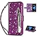 Produktbild Shinyzone Hülle für Samsung Galaxy S9 Plus Glitzer Brieftasche mit Reißverschluss,Glatt PU + Weiche TPU mit Kartenfächer und Handschlaufe,Magnetverschluss Stand Schutzhülle-Lila