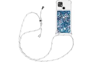 YAMCCCSE Funda Bling Glitter Liquida con Cuerda para Xiaomi Poco C40,Transparente Cristal Suave Silicona TPU Bumper Protector Carcasa con Colgante Ajustable Cordón - Case y Correa