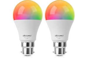 DiCUNO Ampoule Connectée LED, Ampoule WiFi LED Intelligente B22 Compatible avec Alexa et Google Home, Baïonnette 9W Dimmable Multicouleur 2700K-5000K RGBCW, 800LM, Sans Hub Requis, Lot de 2