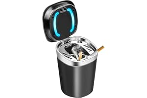 KINGOZOYI Auto Aschenbecher, Tragbare Edelstahl Aschenbecher Auto mit LED Licht und Deckel für Auto Haus Büro