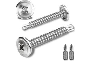 PYROCLASIA 120 tornillos autorroscantes de acero inoxidable 410, 4,2 x 32 mm, tornillos para perforación avellanados con 2 puntas (plata)