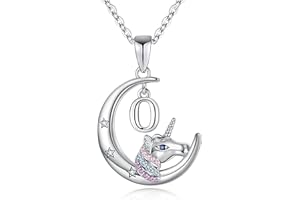TINGN Unicornio Regalos para Niñas Collar, Chapado en Oro Blanco de 14 Quilates Crescent Moon Colgante Unicornio Collares Colorido CZ Unicornio Collar Joyas Unicornio Regalos para niñas Mujeres
