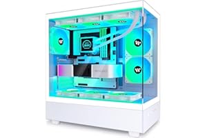 AMANSON White PC CASE ATX 5 PWM ARGB Fans Pre-Installed, USB 3.0 Mid Tower Computer Case with Full View Dual Tempered Glass, Gaming PC Case,G800
