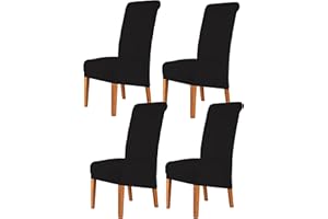 CMAKER High Back Chair Covers Stretch Spandex Fabric Chair Slipcover Seat Cover for Home Washable Removable Parsons Chair Protector Dining Room Kitchen Hotel,Set of 4,Black