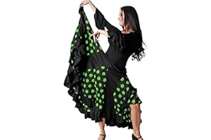 Gojoy shop- Traje Profesional de Baile Danza Flamenco o Sevillanas para Mujer de 2 Piezas (Contiene Body con Doble Volantes en Manga y Falda de Lunares en 6 Colores Disponibles)