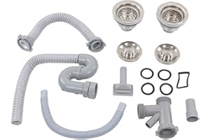 COCOARM Tubo escurridor de fregadero de cocina de acero inoxidable y ABS con doble drenaje, drenaje rápido, fácil instalación para baño y hogar