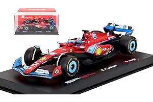 BURAGO FERRARI F1 SF-24 TEAM SCUDERIA FERRARI N 16 3rd MIAMI GP 2024 CHARLES LECLERC - WITH PILOT AND SHOWCASE RED BLACK LIGHT BLUE