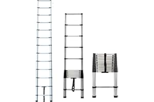 ANSIMIDA 3.8M Heavy Duty Telescopic Ladders 8 Steps Stainlee Steel Extending for Multi-Purpose Indoor Outdoor Roof Work Decoration Builder Supply 150KG Capacity
