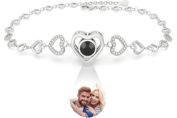 Easycosy Pulsera Mujer Personalizada, Pulsera con Foto Dentro, Pulseras Personalizadas con Foto Proyeccion, Regalos Originales de Cumpleaños Boda Aniversario para Mujer, Esposa