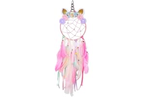 MHJY Unicorn Dream Catcher Girls Large Dreamcatcher Kids Bedroom Accessories Handmade Colorful Featrher Flowers Wall Hanging Decoration Nursery Blessing Birthday Gift