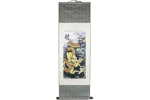 lachineuse - Kakemono Dragon Céleste Impérial - Tapisserie Murale - Décoration Japonaise à Suspendre - 100 x 30 cm - Ambiance Zen - Tableau Japonais Estampe - Coloris Gris - Idée Cadeau Japon Asie